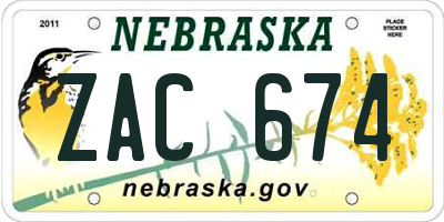 NE license plate ZAC674