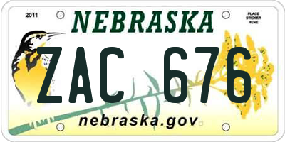 NE license plate ZAC676