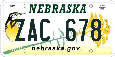 NE license plate ZAC678