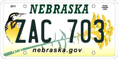 NE license plate ZAC703