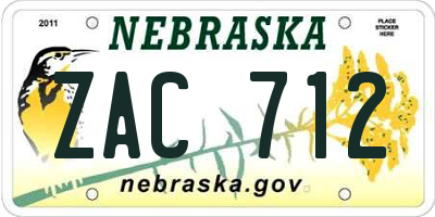 NE license plate ZAC712