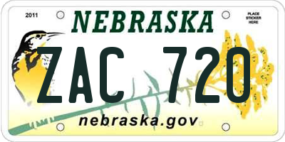 NE license plate ZAC720