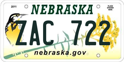 NE license plate ZAC722