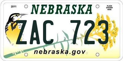 NE license plate ZAC723