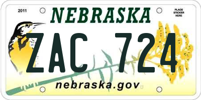 NE license plate ZAC724