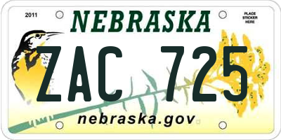 NE license plate ZAC725