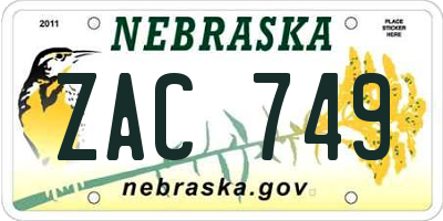NE license plate ZAC749
