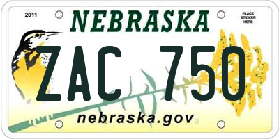 NE license plate ZAC750