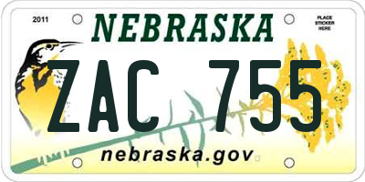 NE license plate ZAC755