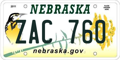 NE license plate ZAC760