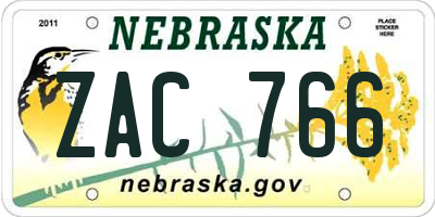 NE license plate ZAC766