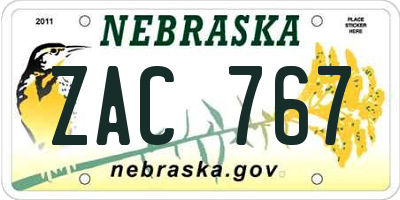 NE license plate ZAC767