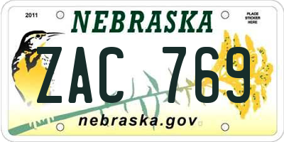 NE license plate ZAC769