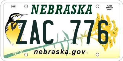 NE license plate ZAC776