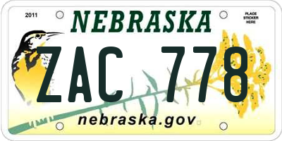 NE license plate ZAC778