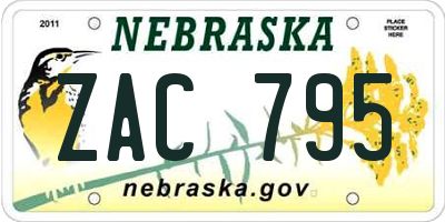 NE license plate ZAC795