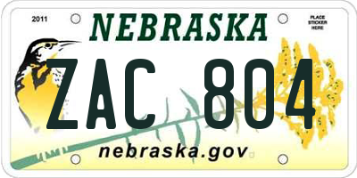 NE license plate ZAC804