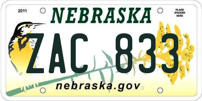 NE license plate ZAC833