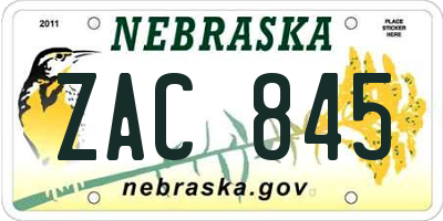 NE license plate ZAC845