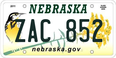 NE license plate ZAC852