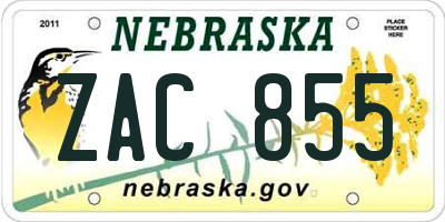 NE license plate ZAC855