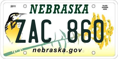 NE license plate ZAC860