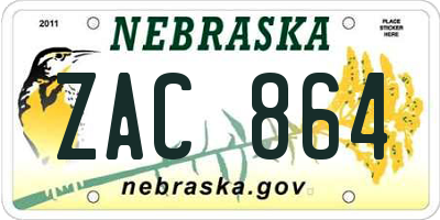 NE license plate ZAC864