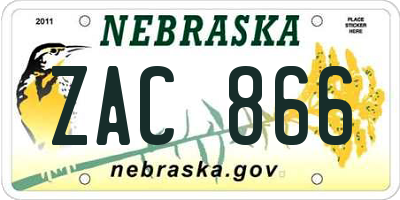 NE license plate ZAC866
