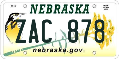 NE license plate ZAC878