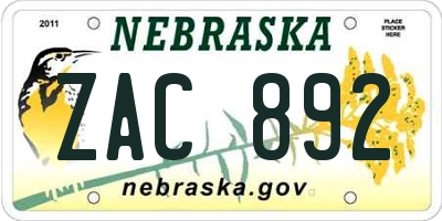 NE license plate ZAC892