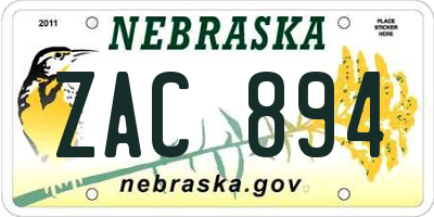 NE license plate ZAC894