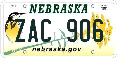 NE license plate ZAC906