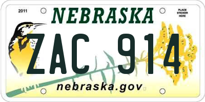 NE license plate ZAC914