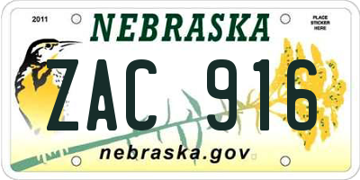 NE license plate ZAC916