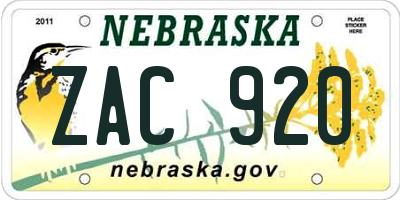 NE license plate ZAC920