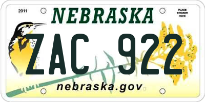 NE license plate ZAC922