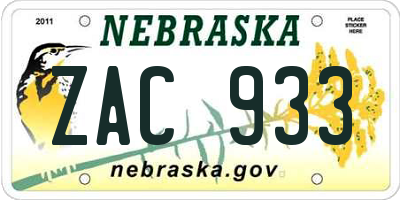 NE license plate ZAC933