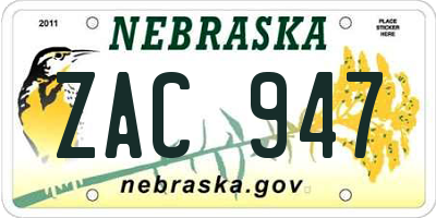 NE license plate ZAC947