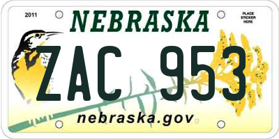 NE license plate ZAC953