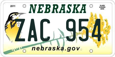 NE license plate ZAC954