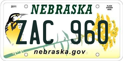 NE license plate ZAC960