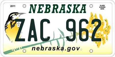 NE license plate ZAC962