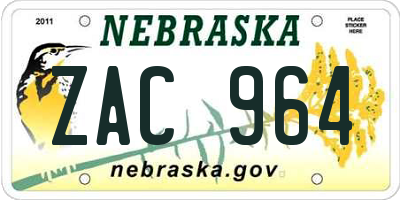 NE license plate ZAC964