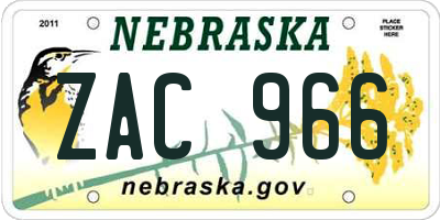 NE license plate ZAC966