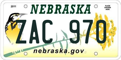 NE license plate ZAC970
