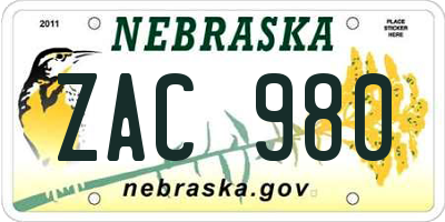 NE license plate ZAC980