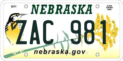 NE license plate ZAC981