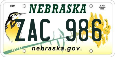 NE license plate ZAC986
