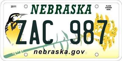 NE license plate ZAC987