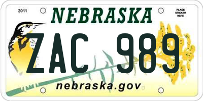 NE license plate ZAC989